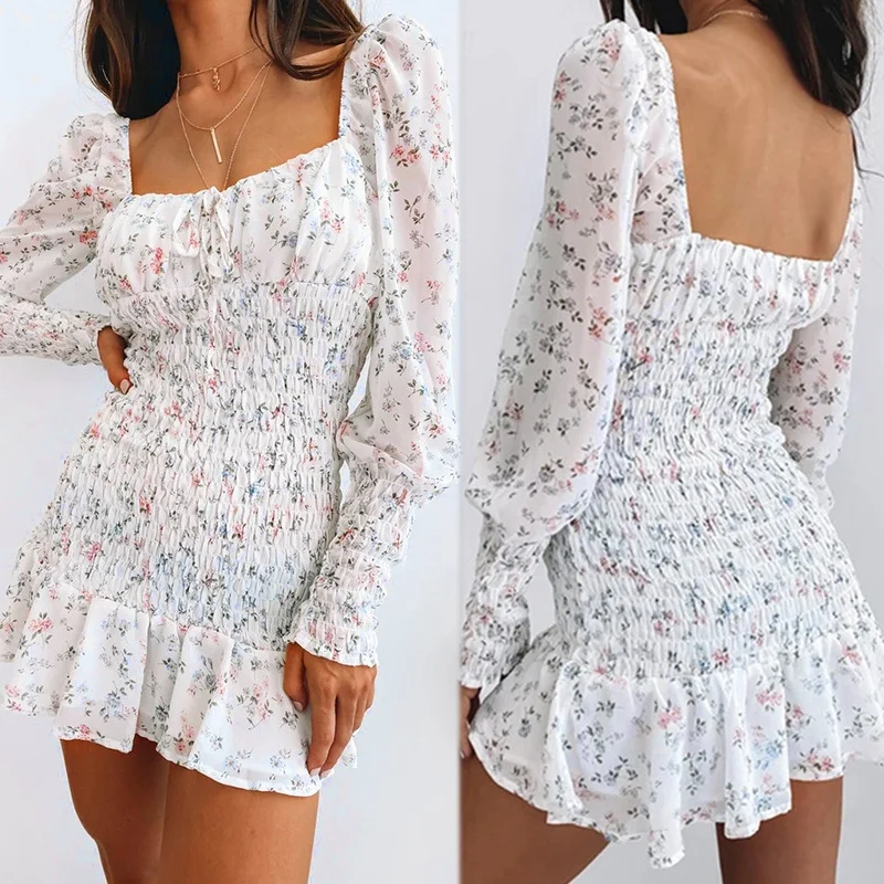 Kili Pleated Flounced Dress Retro Floral Dress Square Collar Long Sleeve Chiffon Dress Women Print Sexy Dress 
Kili Pleated Flounced Dress Retro Floral Dress Square Collar Long Sleeve Chiffon Dress Women Print Sexy Dress