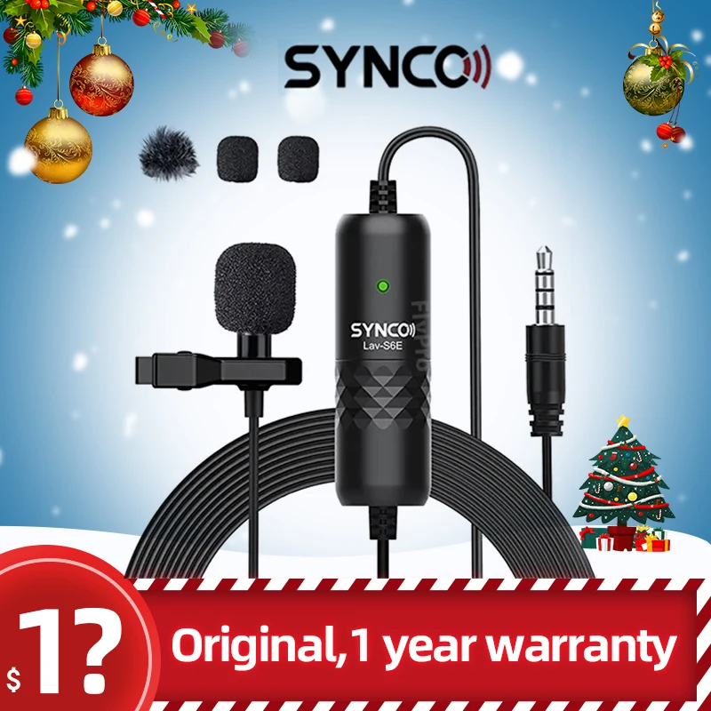 Петличный микрофон SYNCO Lav S6E со всенаправленной конденсаторной этикеткой шнур 6 м