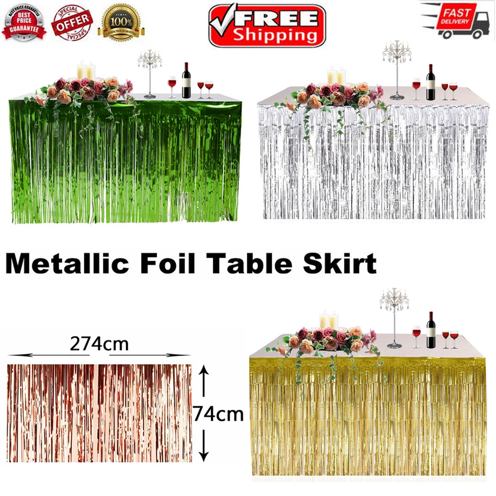 

274 x 74CM Party Metallic Fringe Table Skirt Foil Tinsel Many Tulle Tutu Tableware Wedding Decoration Baby Shower Party Table