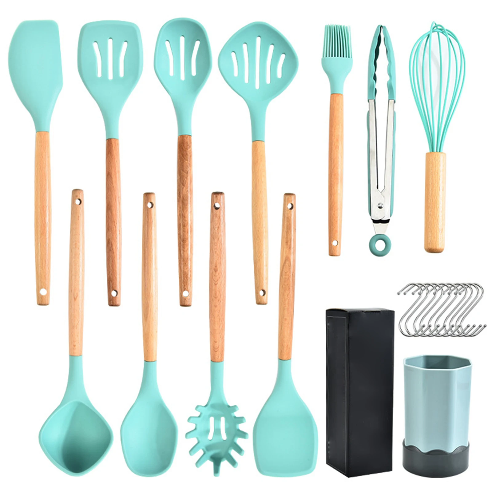 11-piece Silicone Kitchenware Cooking Spatula with Wooden Handle with Storage Bucket Resistant To High and Low Temperatures
11-piece Silicone Kitchenware Cooking Spatula with Wooden Handle with Storage Bucket Resistant To High and Low Temperatures