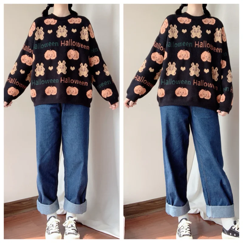 Winter Jumper Women Japanese Soft Sister Cute Loose O-neck Long Sleeve Pullover Girl Halloween Funny Print Sweater Student Tops
Winter Jumper Women Japanese Soft Sister Cute Loose O-neck Long Sleeve Pullover Girl Halloween Funny Print Sweater Student Tops