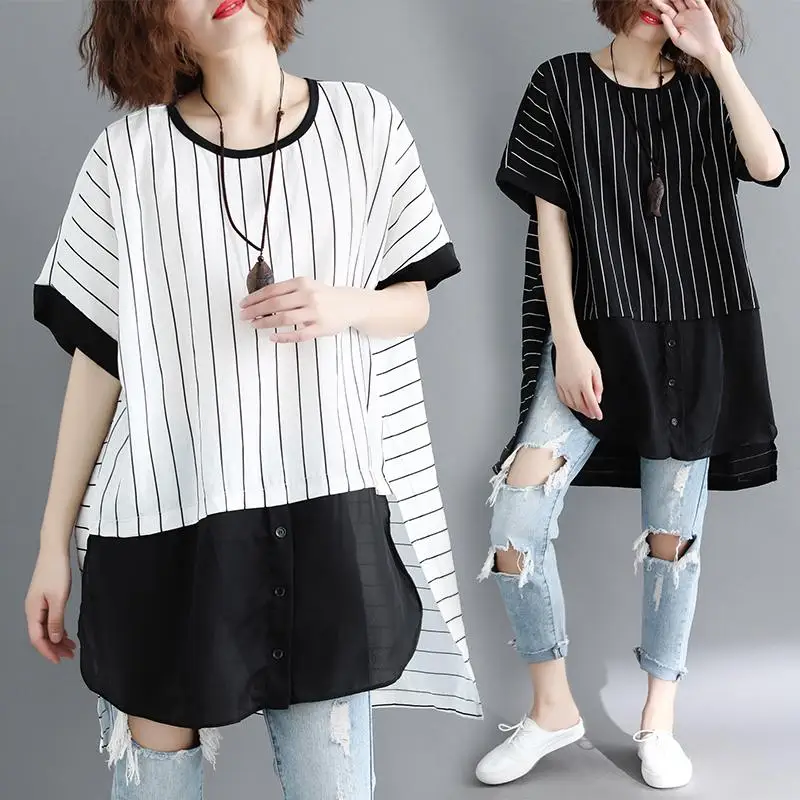 2020 Summer Loose Large Size was thin Blouse Female Fashion Striped mid-length shirt Women Shirts b353
2020 Summer Loose Large Size was thin Blouse Female Fashion Striped mid-length shirt Women Shirts b353