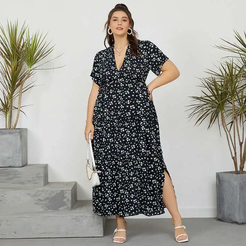 Women Elegant V Neck Floral Printed Ruffle Dress Plus Size Bohemian Short Sleeve Sundress Vocation Party Lace Up Kaftan Female
Women Elegant V Neck Floral Printed Ruffle Dress Plus Size Bohemian Short Sleeve Sundress Vocation Party Lace Up Kaftan Female