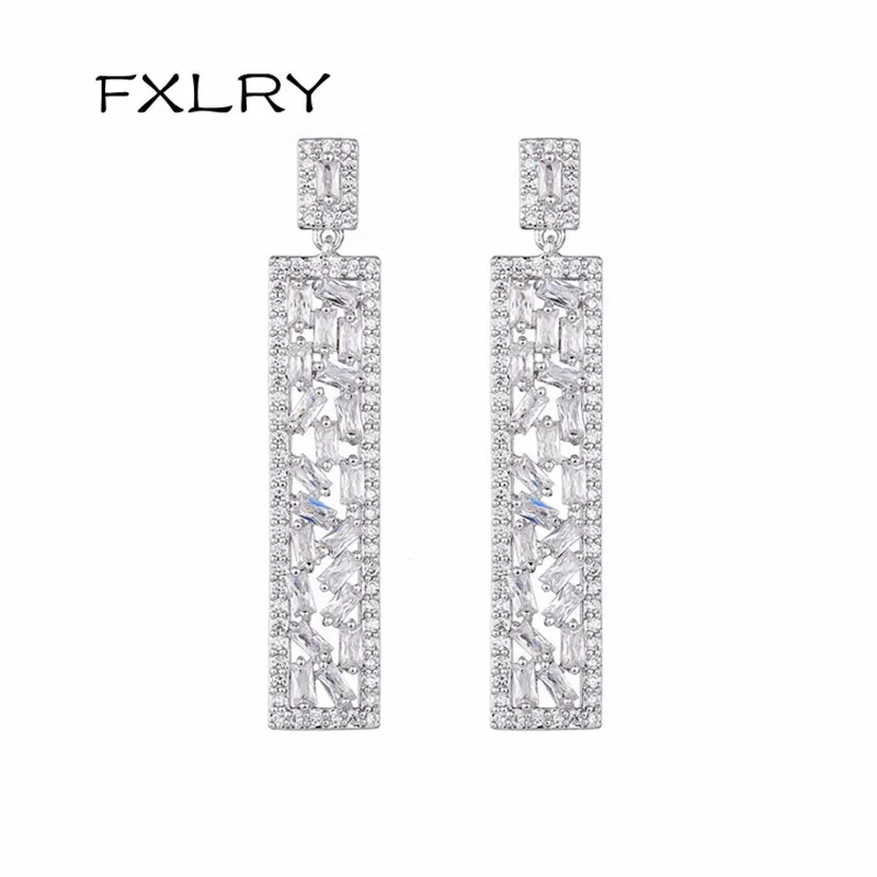FXLRY Trendy White Color Cubic Zircon Personality Rectangular Geometric Earrings For Design Bridal Wedding
FXLRY Trendy White Color Cubic Zircon Personality Rectangular Geometric Earrings For Design Bridal Wedding