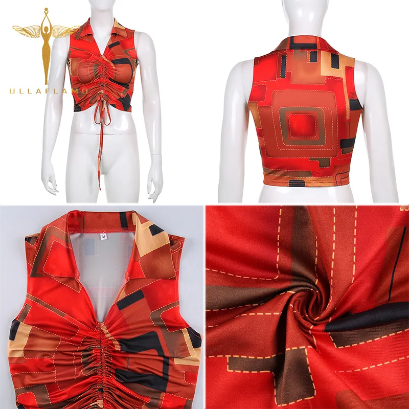 Turn-Down Collar Sleeveless Shirring Crop Top Women's Vintage Printing Skinny Red Tee-Shirt Top Female Folds Elastic Crop Tees
Turn-Down Collar Sleeveless Shirring Crop Top Women's Vintage Printing Skinny Red Tee-Shirt Top Female Folds Elastic Crop Tees