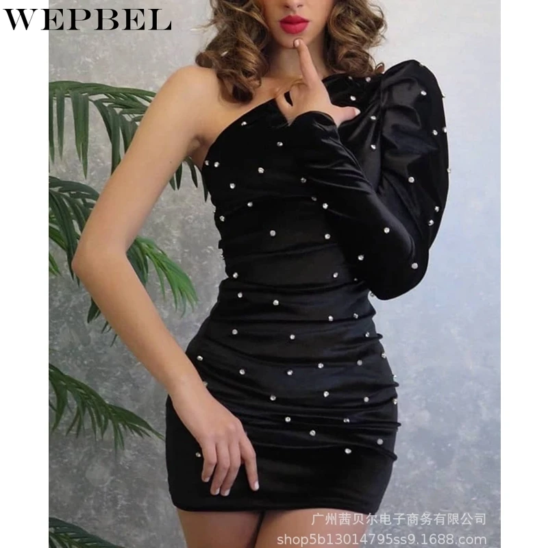 WEPBEL Casual Solid Color Dress Women's Slim Embroidered Flares Dress Autumn Sexy One Shoulder Puff Sleeve Pleated Dress
WEPBEL Casual Solid Color Dress Women's Slim Embroidered Flares Dress Autumn Sexy One Shoulder Puff Sleeve Pleated Dress
