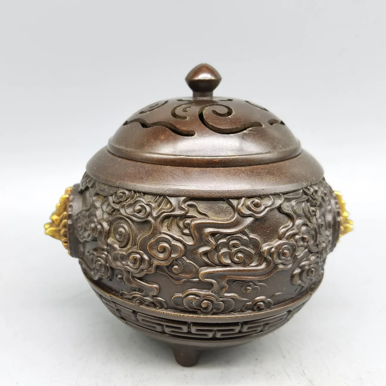 

China Collect Copper Sculpture Brass Dragon SandalWood Incense Burner Metal Crafts Home Decoration#2
