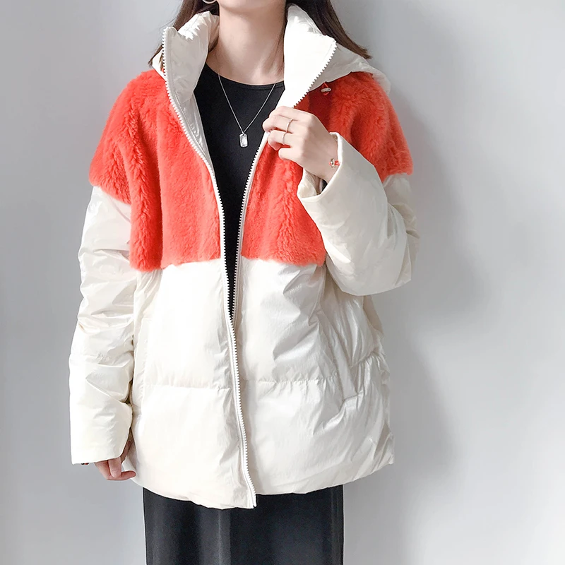 

Женское меховое пальто, винтажное пальто из натуральной овечьей шерсти, женская зимняя куртка на утином пуху 2020, корейские теплые шерстяные...