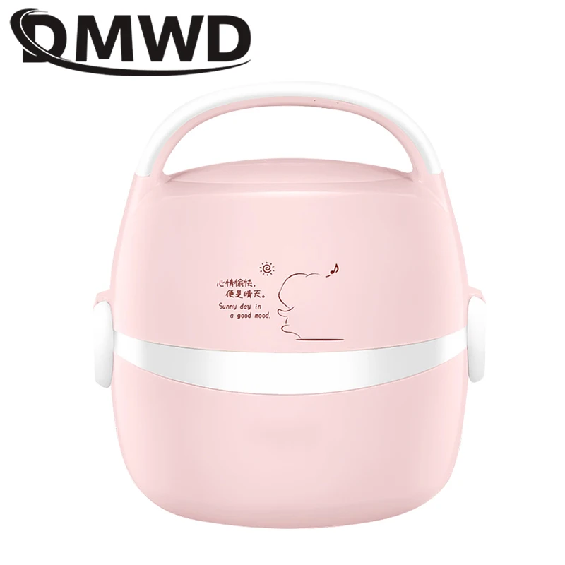

DMWD Mini Rice Cooker Thermal Food Steamer Electric Heating Bento Lunch Box 2 Layers Portable Meal Warmer Heater Dinnerware Sets