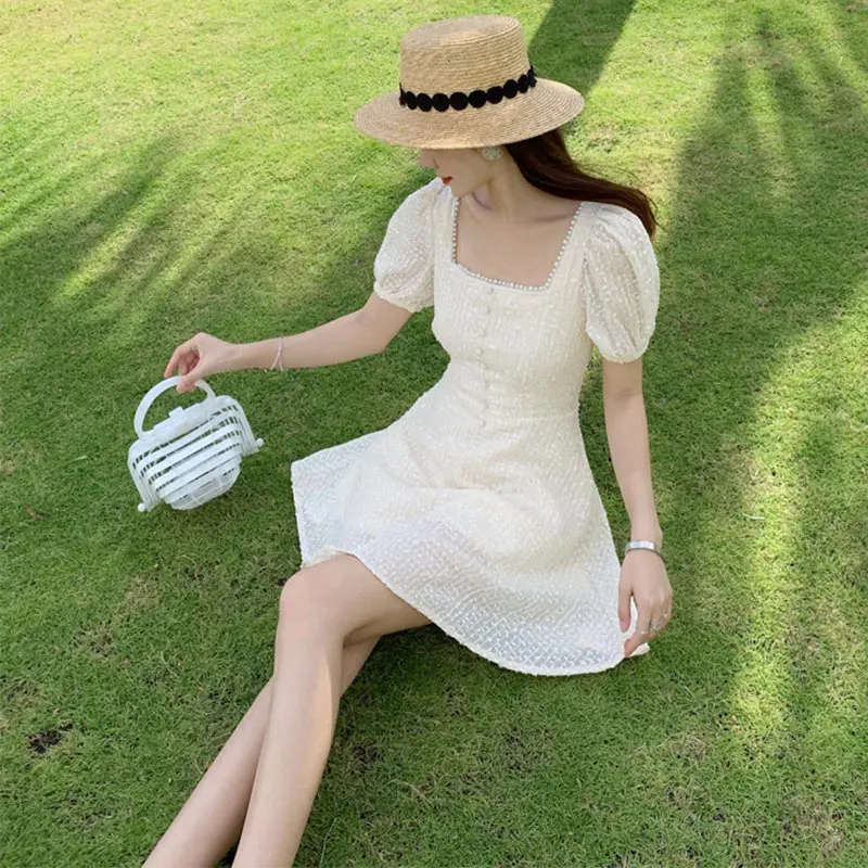 Puff Short Sleeve Print Women's Mini Dress Summer Single Breasted Ladies Short Dresses 2021 Korean Elegant Slim Female Clothes
Puff Short Sleeve Print Women's Mini Dress Summer Single Breasted Ladies Short Dresses 2021 Korean Elegant Slim Female Clothes