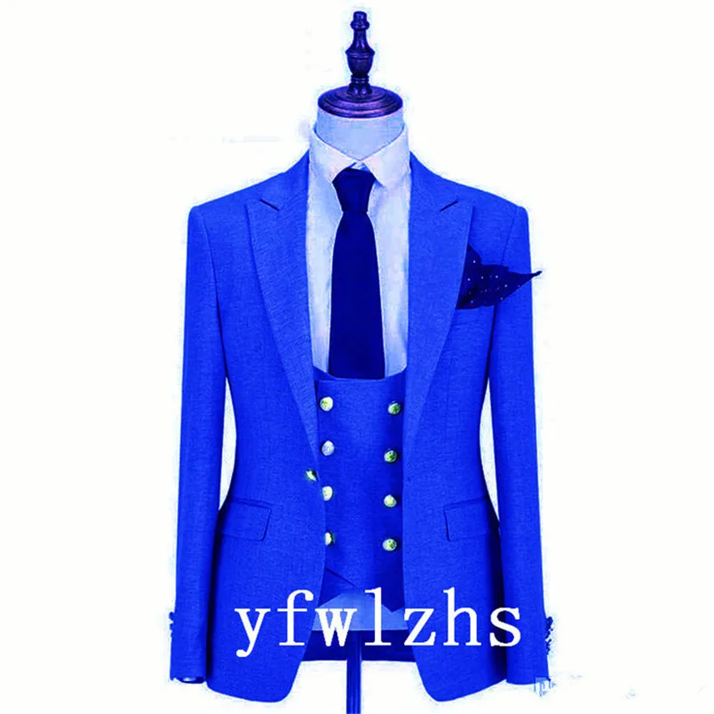 

Handsome One Button Groomsmen Peak Lapel Groom Tuxedos Men Suits Wedding/Prom/Dinner Best Blazer(Jacket+Pants+Vest+Tie) 187