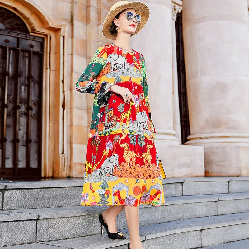 2021 New Female Vintage Silk Midi Dresses Spring Summer 4XL Plus Size Wrist Sleeve Dress Elegant Women Print Loose Dresses L19
2021 New Female Vintage Silk Midi Dresses Spring Summer 4XL Plus Size Wrist Sleeve Dress Elegant Women Print Loose Dresses L19