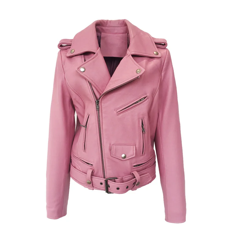 Streetwear Autumn Spring Genuine Leather Coat Female 100% Sheepskin Leather Slim pink Cool Short Motorcycle Jacket Women Tops
Streetwear Autumn Spring Genuine Leather Coat Female 100% Sheepskin Leather Slim pink Cool Short Motorcycle Jacket Women Tops