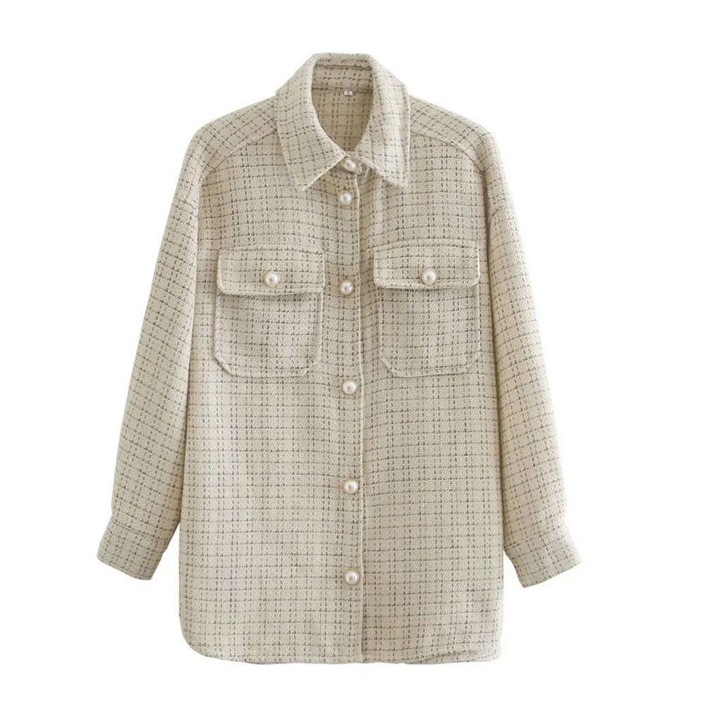 2020 Fall Women's New Lapel Long Sleeve Tweed Small Fragrant Style Jewelry Button Jacket Fashion Beige Plaid Shirt
2020 Fall Women's New Lapel Long Sleeve Tweed Small Fragrant Style Jewelry Button Jacket Fashion Beige Plaid Shirt