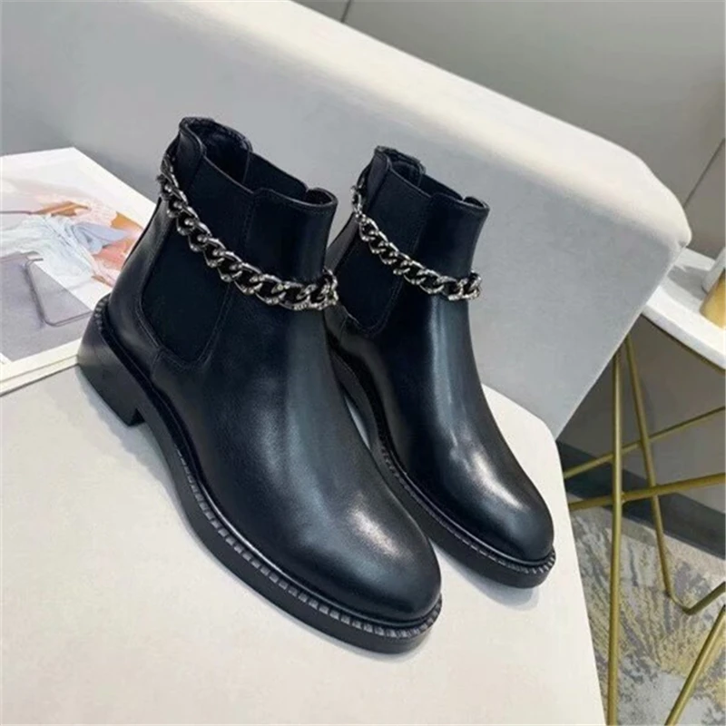 Prowow Women Chain Ankle Motorcycle Boots Round Toe Genuine Leather Fashion Solid All-match Lightweight Slip-on Soft Flats Shoes
Prowow Women Chain Ankle Motorcycle Boots Round Toe Genuine Leather Fashion Solid All-match Lightweight Slip-on Soft Flats Shoes