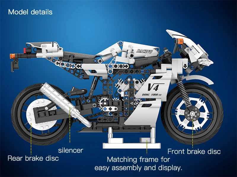 New Arriving 716pcs Classic Motorbike Building Blocks Motorcycle Model Educational DIY Brick Toys Children Birthday Gifs
New Arriving 716pcs Classic Motorbike Building Blocks Motorcycle Model Educational DIY Brick Toys Children Birthday Gifs