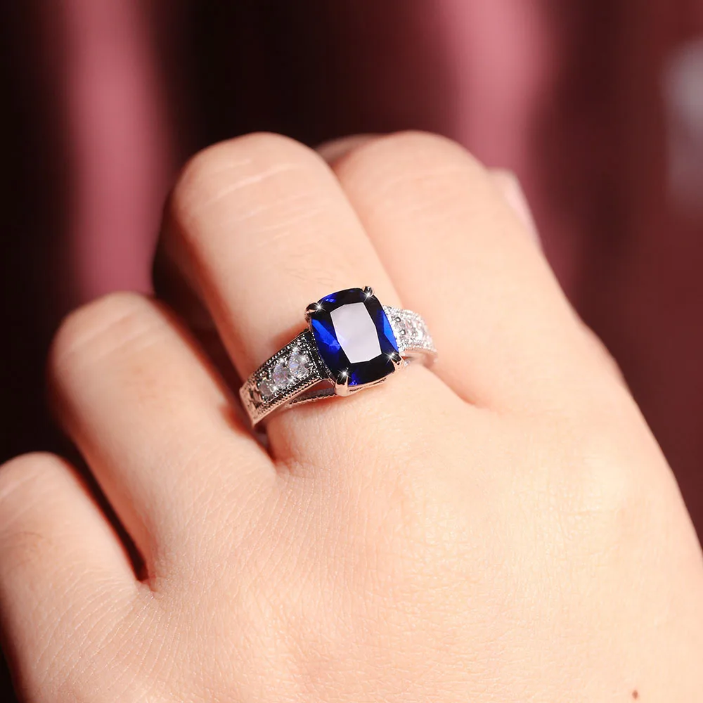 Wedding Engagement ZC Stone Ring Jewelry Silver Color Metal Band with Large Blue Zircon Claw Setting Gift for Wife Girlfriend 
Wedding Engagement ZC Stone Ring Jewelry Silver Color Metal Band with Large Blue Zircon Claw Setting Gift for Wife Girlfriend