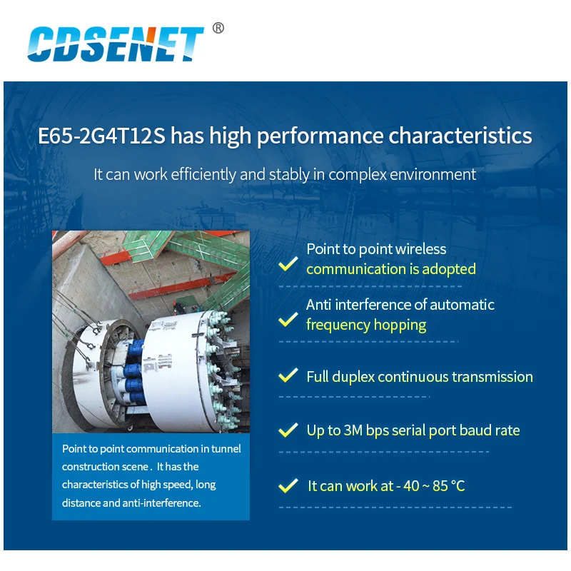 Full Duplex 2.4GHz Radio Frequency Wireless Transceiver Serial Module IoT for Intelligent Building Smart Home E65-2G4T12S
Full Duplex 2.4GHz Radio Frequency Wireless Transceiver Serial Module IoT for Intelligent Building Smart Home E65-2G4T12S