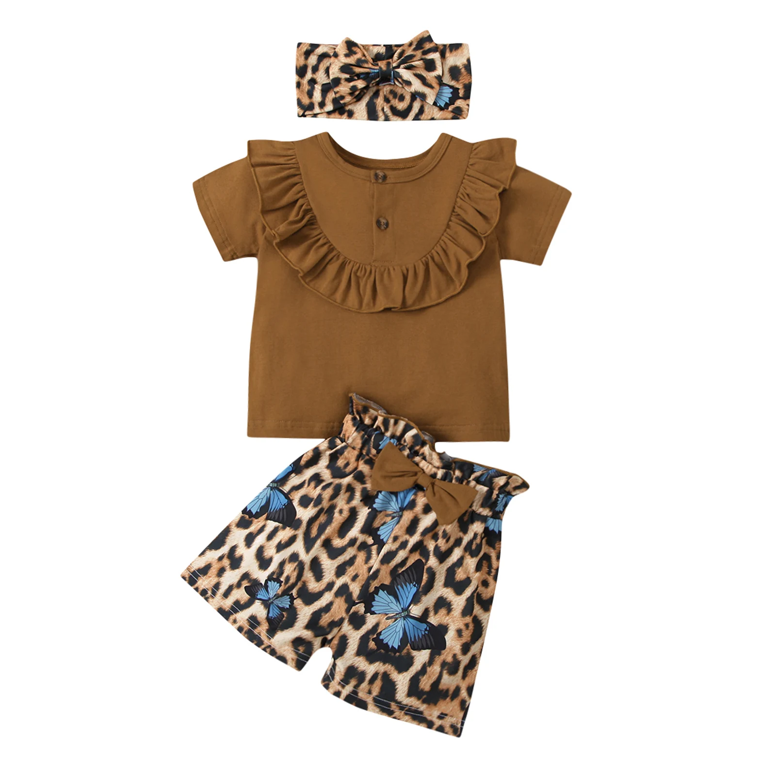 Baby Girl's Clothing Set Short Sleeve Ruffle Tops Leopard Print Short and Headwear 3PC Suit for Birthday Party
Baby Girl's Clothing Set Short Sleeve Ruffle Tops Leopard Print Short and Headwear 3PC Suit for Birthday Party