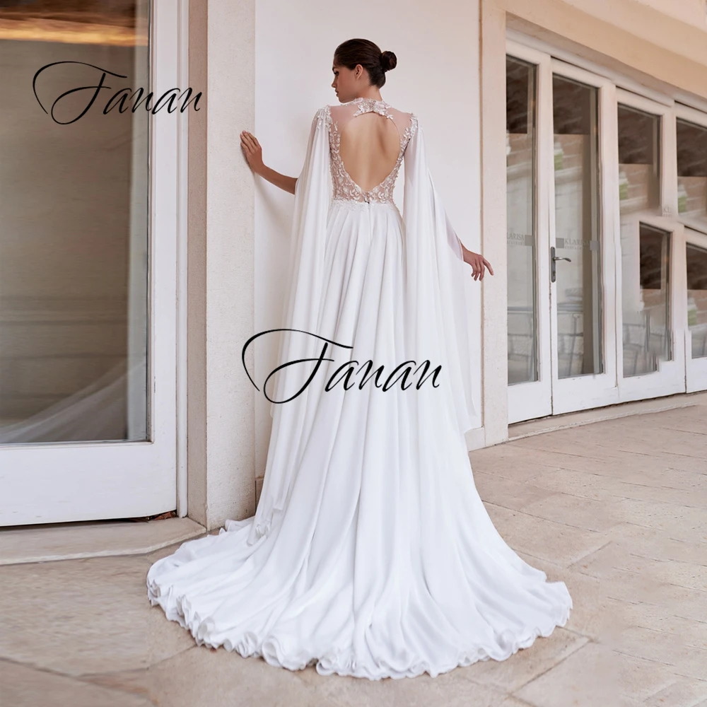 Elegant High Neck Lace Appliques Wedding Dresses Backless Long Sleeve Front High Split Chiffon Bridal Gown
Elegant High Neck Lace Appliques Wedding Dresses Backless Long Sleeve Front High Split Chiffon Bridal Gown