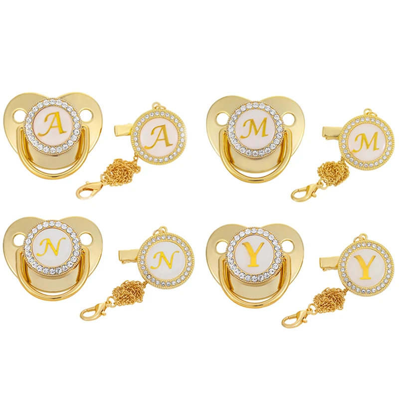 Gold Bling Pacifier Baby Pacifier Clips Chain 26 Letters Silicone Infant Rhinestone Nipple BPA Free Soother Baby Shower Gifts
Gold Bling Pacifier Baby Pacifier Clips Chain 26 Letters Silicone Infant Rhinestone Nipple BPA Free Soother Baby Shower Gifts
