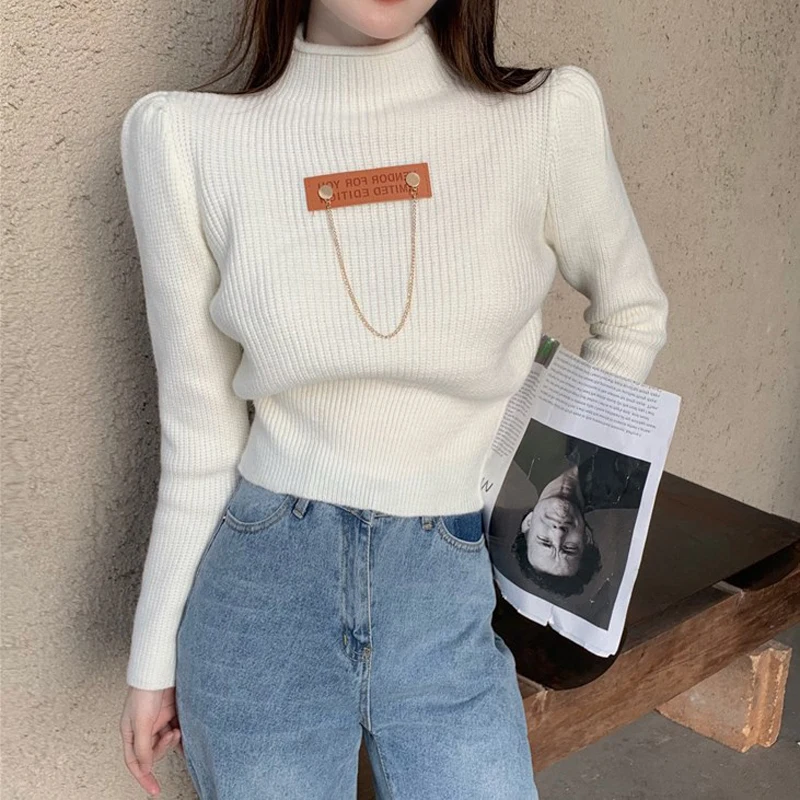 Zoki Half Turtleneck Cropped Sweater Autumn Pullover Design Letter Solid Jumper Soft Long Sleeve Korean Knit Female Short Tops
Zoki Half Turtleneck Cropped Sweater Autumn Pullover Design Letter Solid Jumper Soft Long Sleeve Korean Knit Female Short Tops