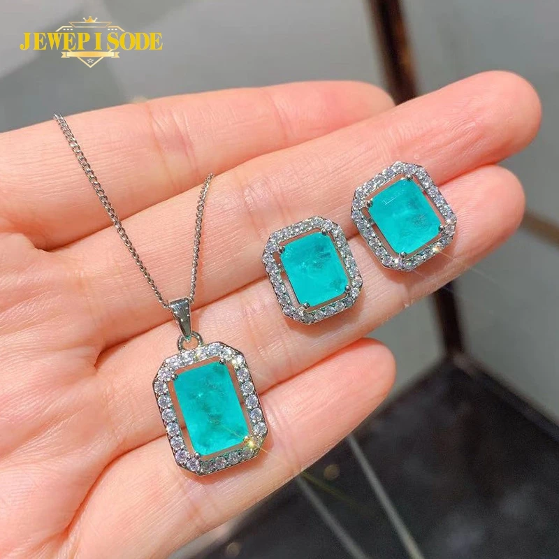 Jewepisode Vintage Paraiba Tourmaline Created Moissanite Diamond Necklace/Earrings Silver 925 jewelry sets Drop Shipping gifts
Jewepisode Vintage Paraiba Tourmaline Created Moissanite Diamond Necklace/Earrings Silver 925 jewelry sets Drop Shipping gifts