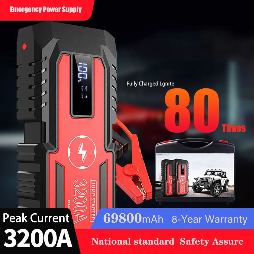 Portable 12V Emergency Starter Wireless Charger Power Bank Booster Start Device,69800mAh 3200A Car Jump Starter Power Supply
Portable 12V Emergency Starter Wireless Charger Power Bank Booster Start Device,69800mAh 3200A Car Jump Starter Power Supply