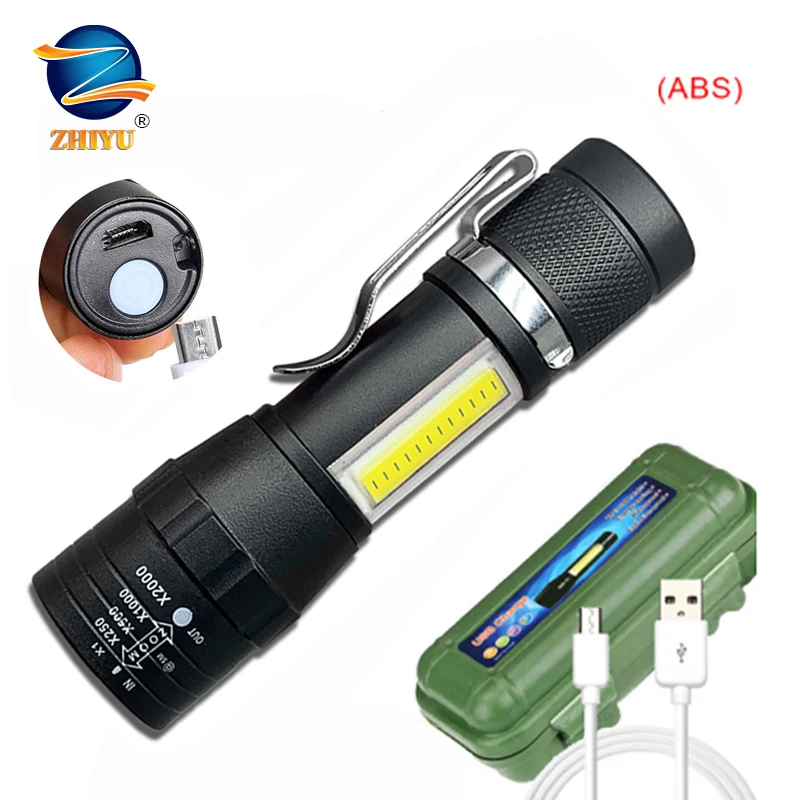 ZHIYU мини фокус фонарик COB + XPETactical фонарь светодиодный USB Перезаряжаемые