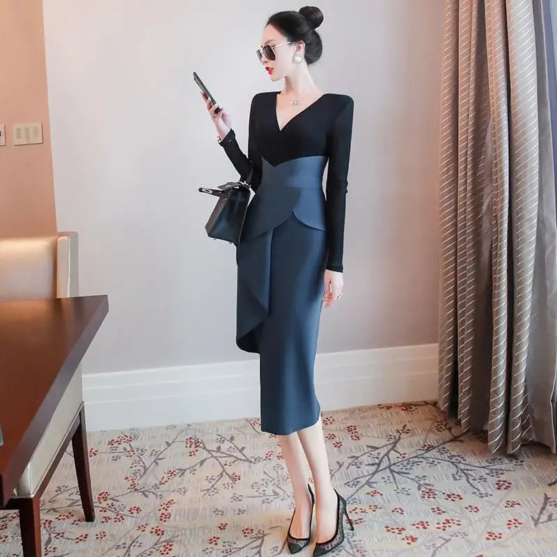 Women 2022 Spring Autumn Fashion V Neck Long Sleeve Dress Female High Waist Ruffle Pencil Dresses Office Lady Slim Vestido C699
Women 2022 Spring Autumn Fashion V Neck Long Sleeve Dress Female High Waist Ruffle Pencil Dresses Office Lady Slim Vestido C699