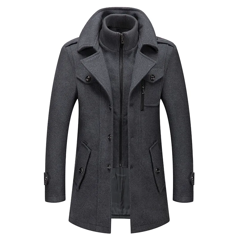 New Winter Wool Coat Men Double Collar Thick Jacket Single Breasted Trench Coat
New Winter Wool Coat Men Double Collar Thick Jacket Single Breasted Trench Coat