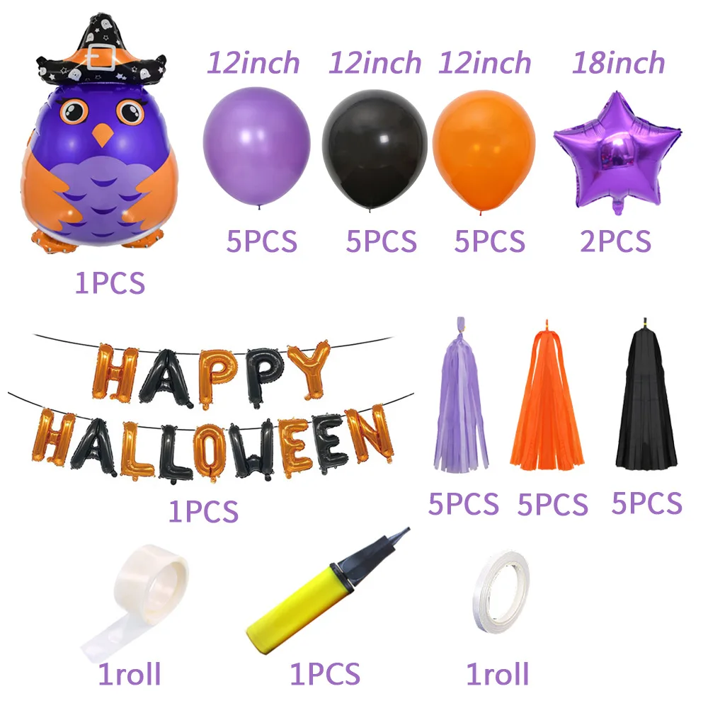 Halloween Balloon Set Owl Halloween Letter Aluminum Foil Balloon Set Black Orange Purple Latex Ball Tassel Balloon Set
Halloween Balloon Set Owl Halloween Letter Aluminum Foil Balloon Set Black Orange Purple Latex Ball Tassel Balloon Set