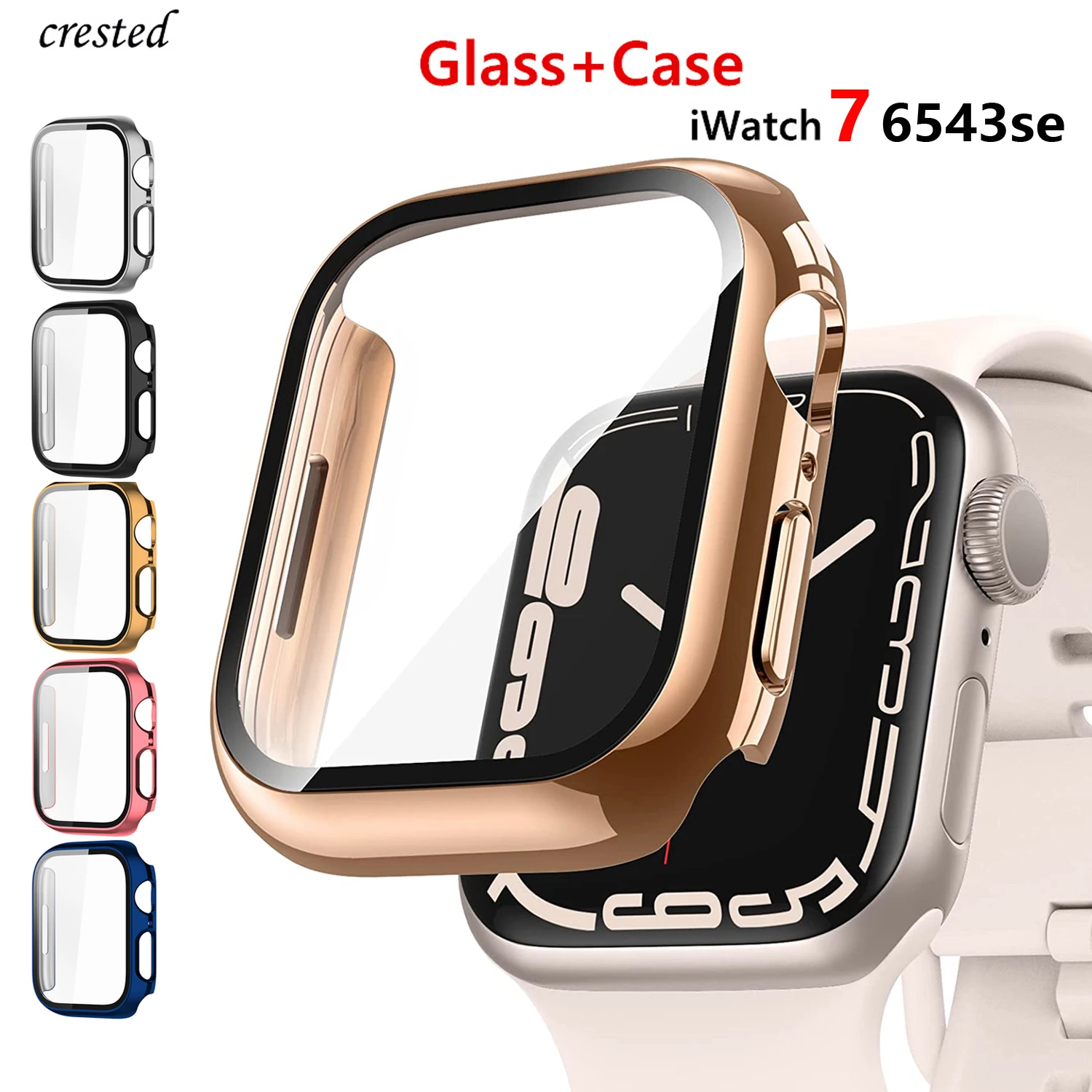 Glass+cover For Apple Watch Case 44mm 40mm 45mm 41mm 42mm 38mm Accessories Plated Screen Protector iWatch series 6 5 4 3 se 7 | Наручные