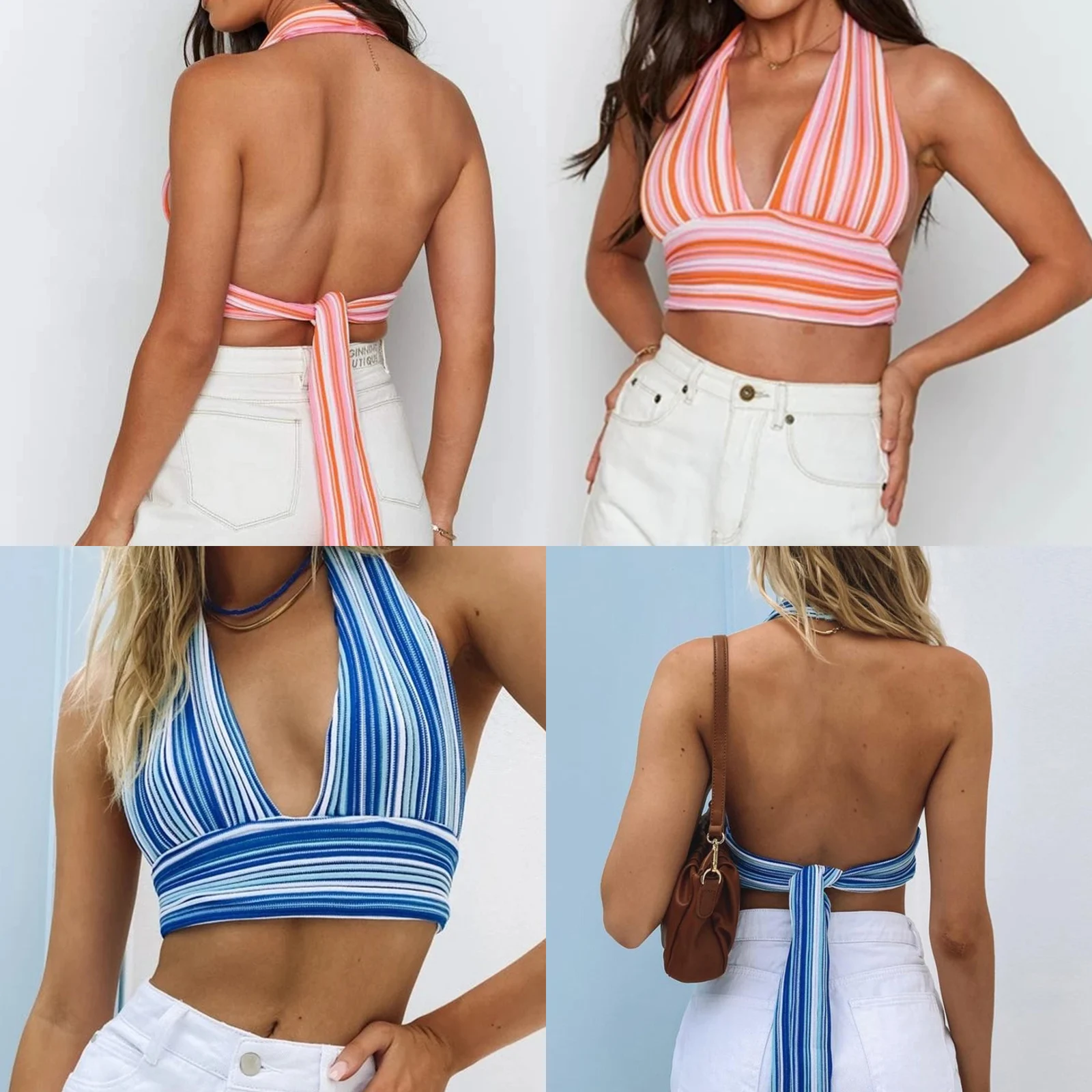 Women Sleeveless Backless Bandage Tank Top Sexy Striped Knitted Halter Crop Tops Club Party Outfits Summer Vest Streetwear
Women Sleeveless Backless Bandage Tank Top Sexy Striped Knitted Halter Crop Tops Club Party Outfits Summer Vest Streetwear