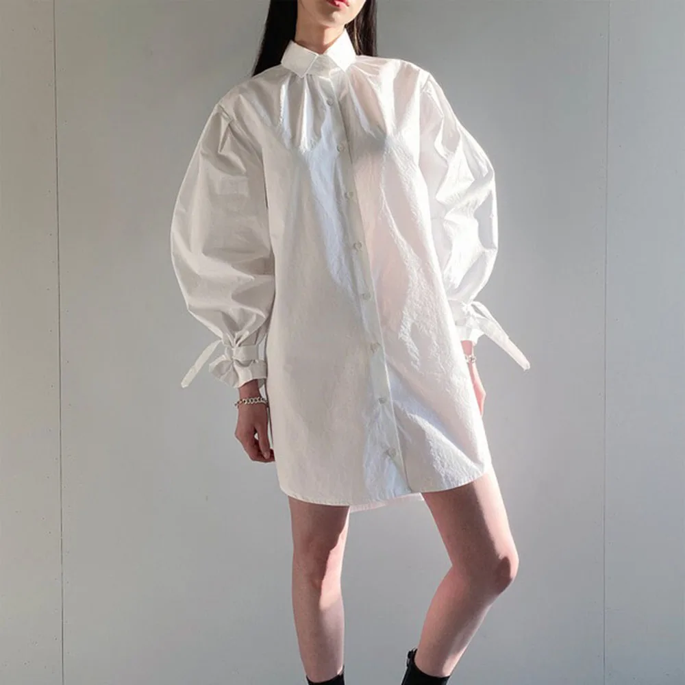 Korean Fashion 2021 Solid Color Dress Lapel Puff Sleeve Single-breasted White Casual Loose Temperament Women's Autumn New
Korean Fashion 2021 Solid Color Dress Lapel Puff Sleeve Single-breasted White Casual Loose Temperament Women's Autumn New