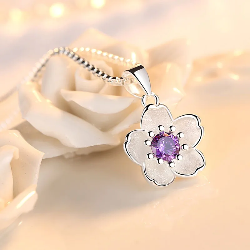 New 925 Sterling Silver Woman High Quality Fashion Jewelry Pink Purple Pendant Necklace Crystal Zircon Flower Pendant Necklace
New 925 Sterling Silver Woman High Quality Fashion Jewelry Pink Purple Pendant Necklace Crystal Zircon Flower Pendant Necklace