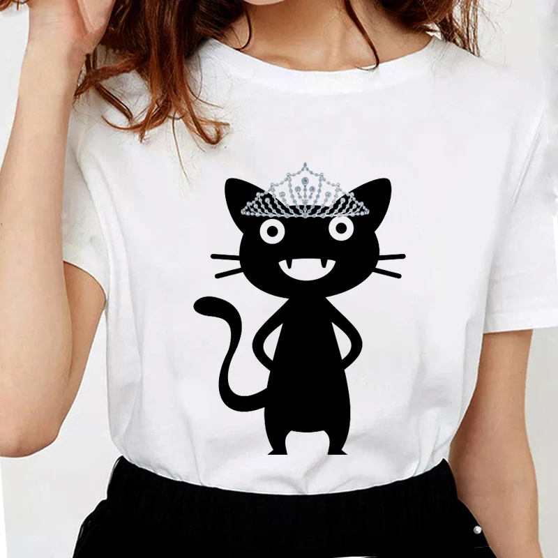 Новинка, женская футболка с котом и принцессой, Забавные футболки, женская футболка с черным котом и силуэтом, мягкие хлопковые повседневны... 
Новинка, женская футболка с котом и принцессой, Забавные футболки, женская футболка с черным котом и силуэтом, мягкие хлопковые повседневны...