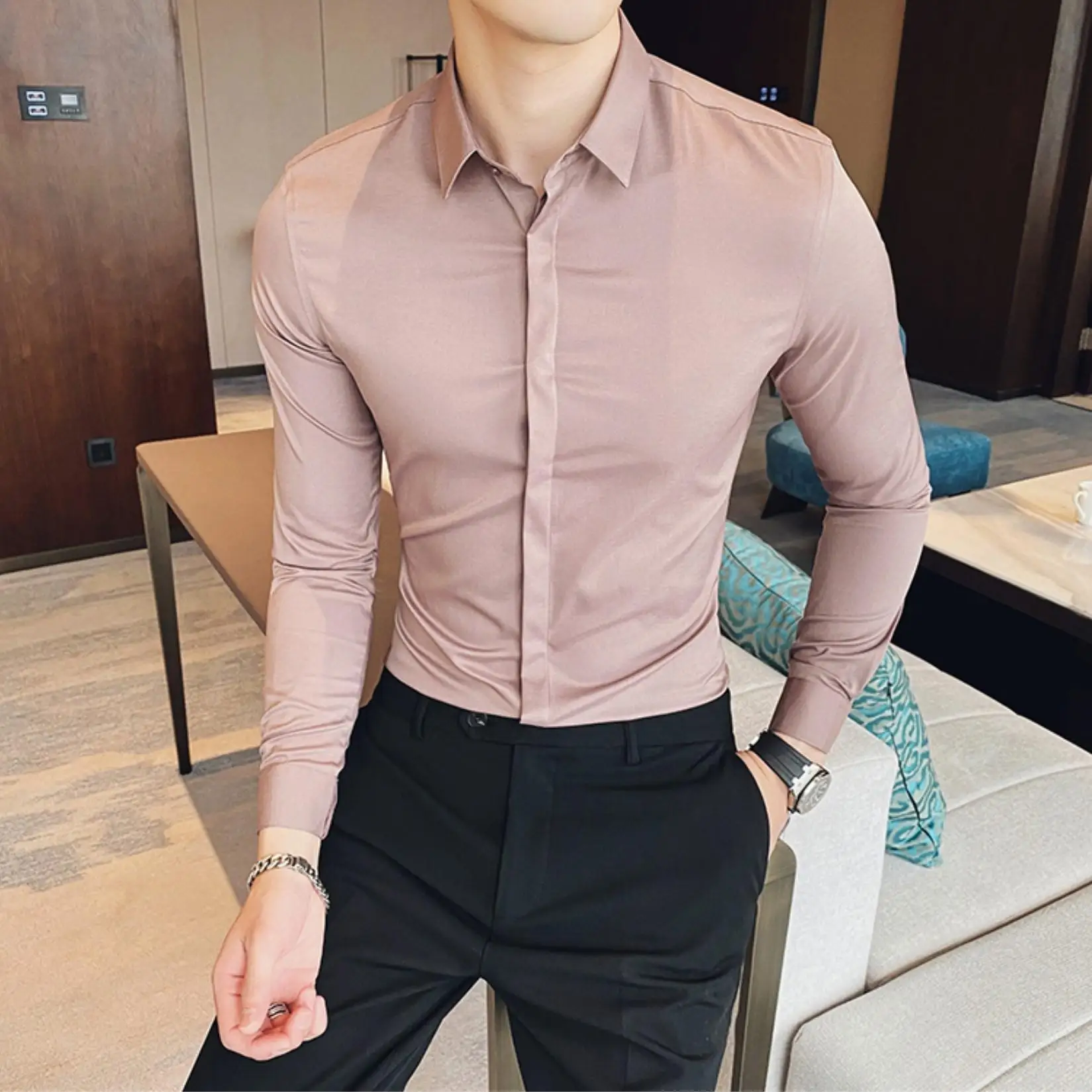 Men 2021 New Fashion Long Sleeve Shirt Solid Slim Fit Male Social Casual Business Shirt Men Solid Color Formal Wear Blouses O295
Men 2021 New Fashion Long Sleeve Shirt Solid Slim Fit Male Social Casual Business Shirt Men Solid Color Formal Wear Blouses O295