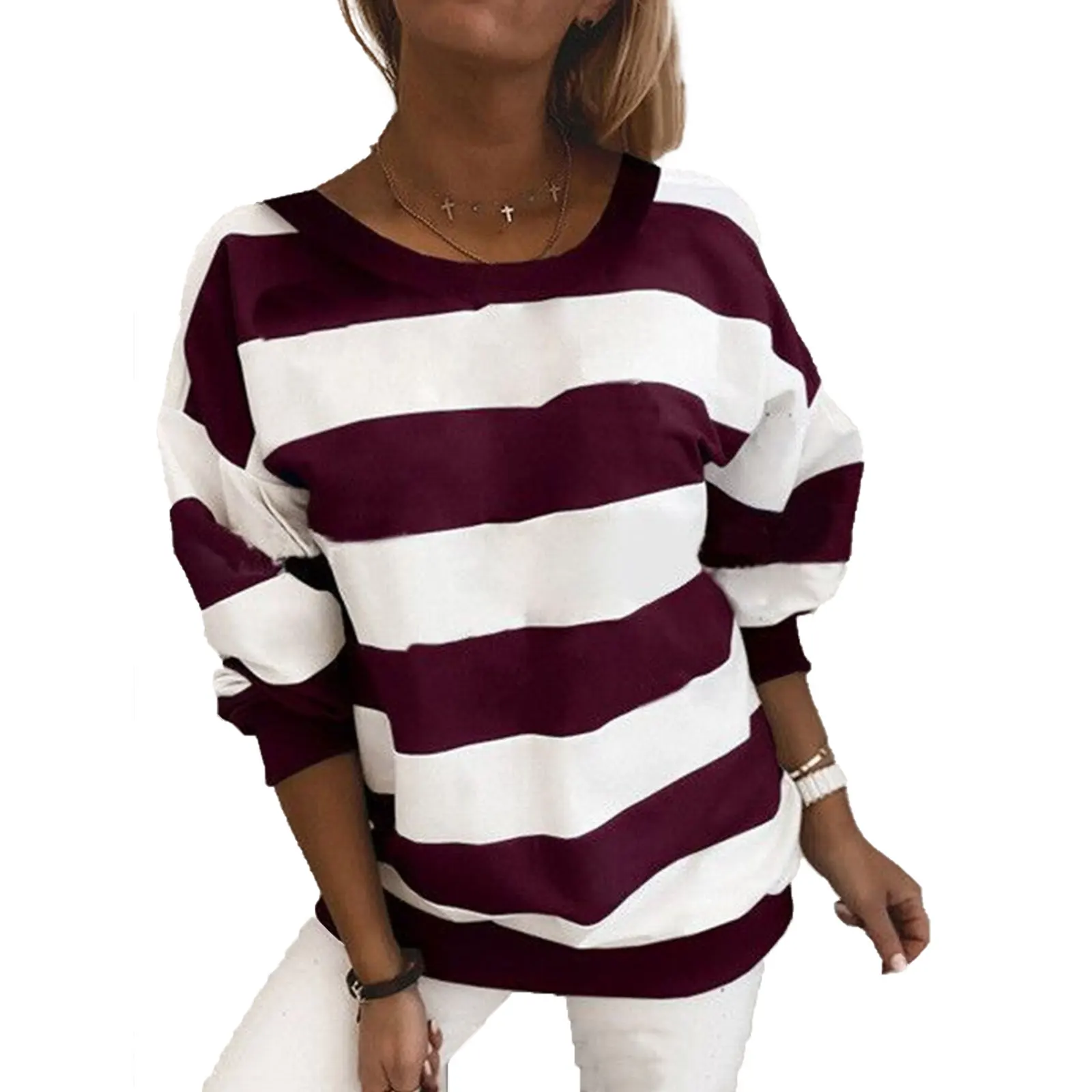 Women Horizontal Stripes Pullover, Long Sleeve Round Neck T-shirt Autumn and Winter Loose Sweater
Women Horizontal Stripes Pullover, Long Sleeve Round Neck T-shirt Autumn and Winter Loose Sweater