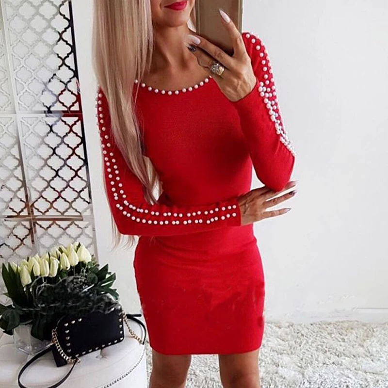 2020 Elegant Sexy Pearl Dress for Women Slim Long Sleeve O Neck Dress Office Party Club Wear Autumn Sexy Dress Mujer Vestidos
2020 Elegant Sexy Pearl Dress for Women Slim Long Sleeve O Neck Dress Office Party Club Wear Autumn Sexy Dress Mujer Vestidos