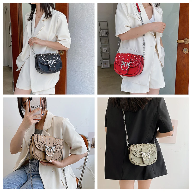 2021 Women's Fashion Rivet Chain Shoulder Crossbody Bags Retro Trendy Swallow Pattern Flap Bags Luxury Semicircle Messenger Bags
2021 Women's Fashion Rivet Chain Shoulder Crossbody Bags Retro Trendy Swallow Pattern Flap Bags Luxury Semicircle Messenger Bags
