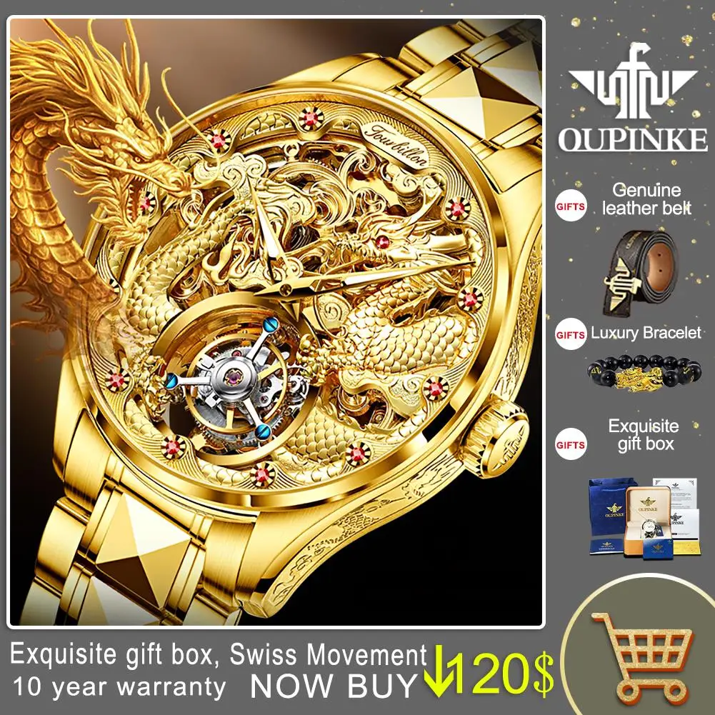 

OUPINKE Top Brand Luxury Men Mechanical Automatic Watches Swiss Movement Waterproof Sapphire Mirror Tourbillon Skeleton