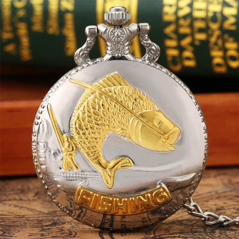 Fishing Display Quartz Pocket Watch Arabic Numerals Round Dial Silver Gold Retro Pendant Pocket Watches
Fishing Display Quartz Pocket Watch Arabic Numerals Round Dial Silver Gold Retro Pendant Pocket Watches