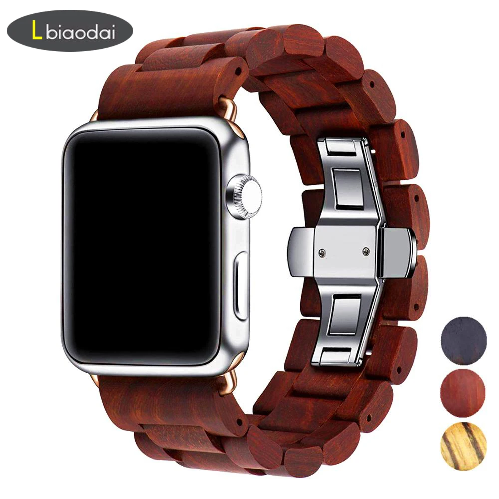 

Wooden strap for Apple watch band 44 mm 40mm iWatch band 42mm 38mm Metal Butterfly clasp bracelet Apple watch 5 4 3 2 1 series