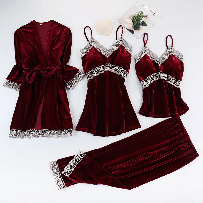 FZSLCYIYI Women's Velour Pajamas 4Pcs Sets Long Sleeve Bathrobe Sexy Lingerie Pijama Women Pyjama Femme Sleepwear Robe Homewear
FZSLCYIYI Women's Velour Pajamas 4Pcs Sets Long Sleeve Bathrobe Sexy Lingerie Pijama Women Pyjama Femme Sleepwear Robe Homewear
