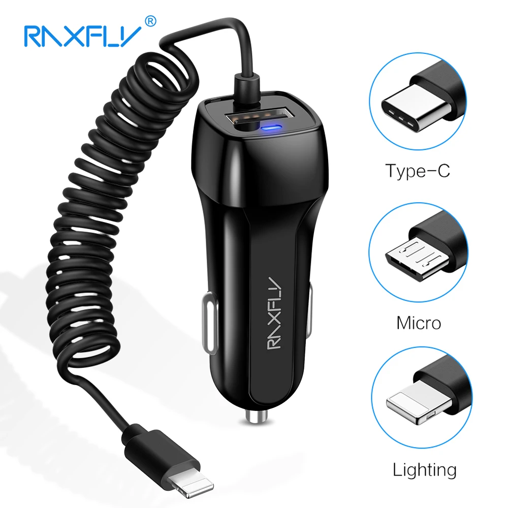 RAXFLY USB Car Charger For iPhone 7 8 XS XR X Phone Micro Type C Lighting Xiaomi Note 4X Fast Charge | Мобильные телефоны и