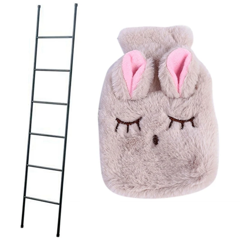 

Modern Rustic Decorative Metal Leaning Ladder Rack & Cute Stress Pain Relief Therapy Hot Water Bottle Bag