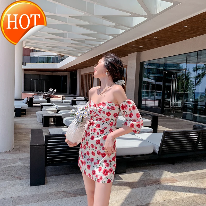 new women's autumn summer red show thin French temperament Chiffon one line collar short holiday Floral Dress
new women's autumn summer red show thin French temperament Chiffon one line collar short holiday Floral Dress