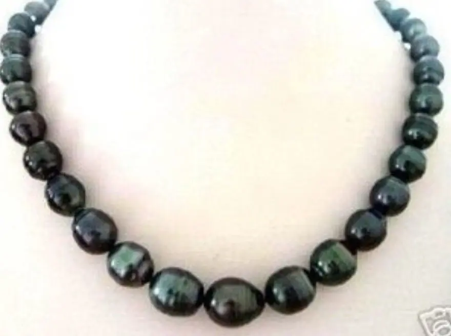 Hot sale Free ShippingNatural 8-9mm Black Cultured Pearl Rice Necklace 18''