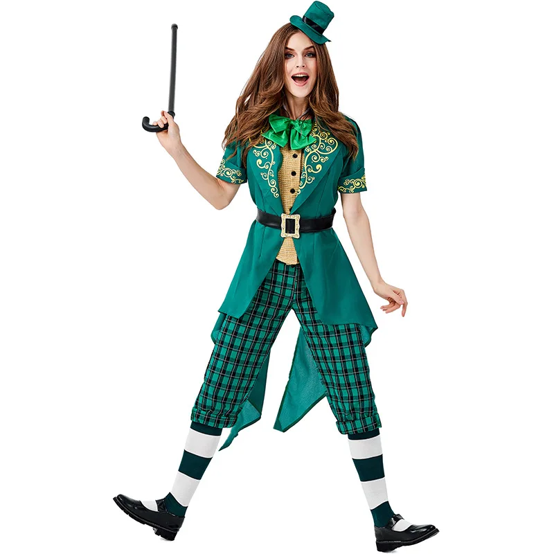 

Womens St. Patricks Day Ireland Irish Leprechaun Elf Costume Green Spirit Halloween Masquerade Mardi Gras Party Outfit